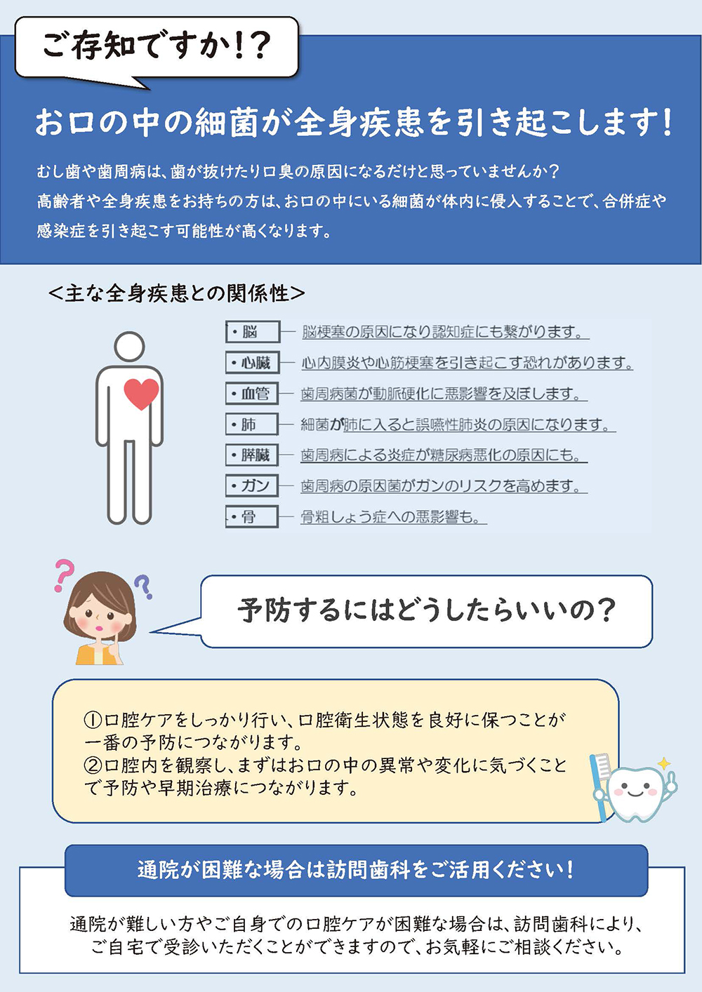 お口の中の細菌が全身疾患を引き起こします！